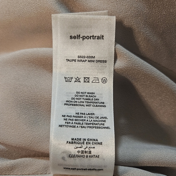 SELF-PORTRAIT | Long Sleeve Wrap Mini Dress | Taupe | US 4 - Picture 8 of 9